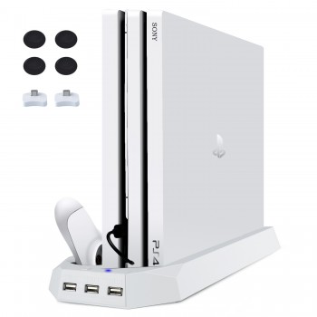 Vertical Charging Stand for PS4 Pro with Dual Cooler Fan White